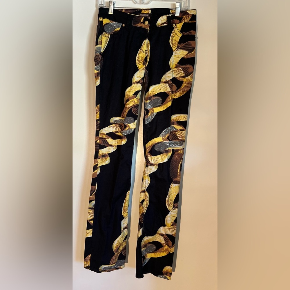 NWT Roberto cavalli black chain print pants Fits like US 2-4